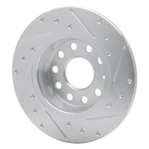 Audi A3 Sportback E-Tron Brake Rotor (1) - Rear Left - R1 Concepts - Drilled & Slotted - Silver - `05-`25